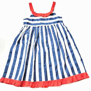 Girls 6-7 Red White Blue Striped Dress Cotton